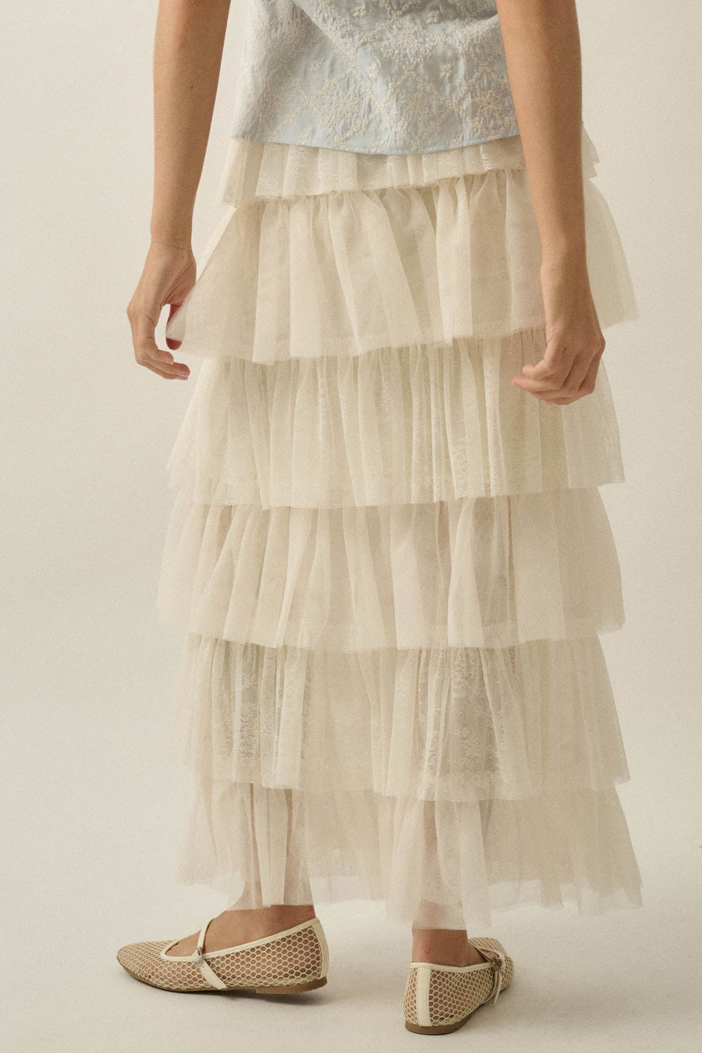 Twirl Power Floral Lace and Tulle Ruffle Maxi Skirt