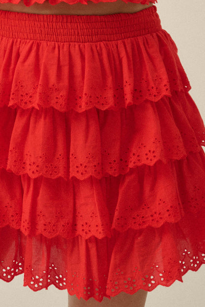 Crush On You Tiered ruffle Eyelet Lace Mini Skirt