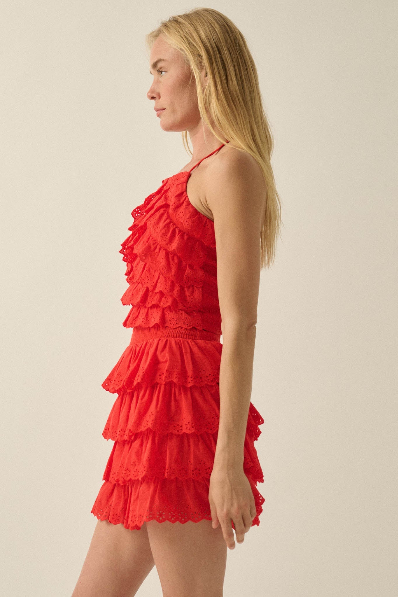 Crush On You Tiered ruffle Eyelet Lace Mini Skirt