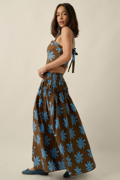 Garden Twirl Floral-Print Gathered Maxi Skirt