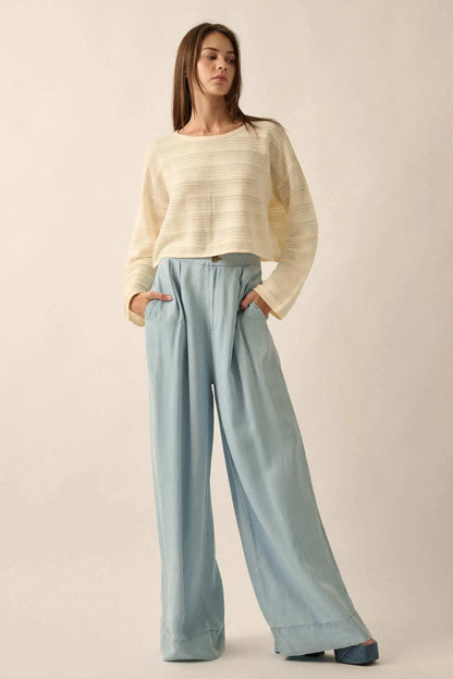 Blurred Lines Horizontal Rib-Knit Cropped Sweater