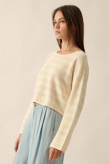 Blurred Lines Horizontal Rib-Knit Cropped Sweater