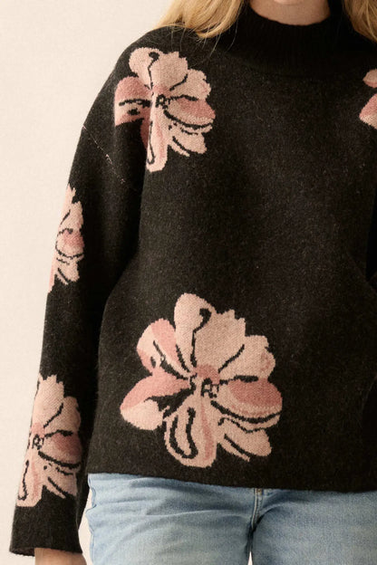 Comfy Flowers Mock-Neck Floral Jacquard Sweater