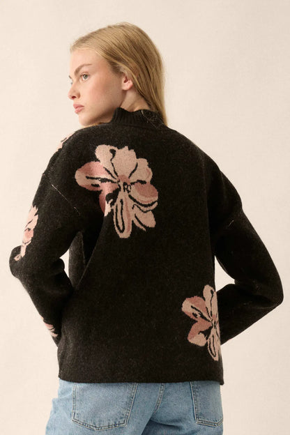 Comfy Flowers Mock-Neck Floral Jacquard Sweater