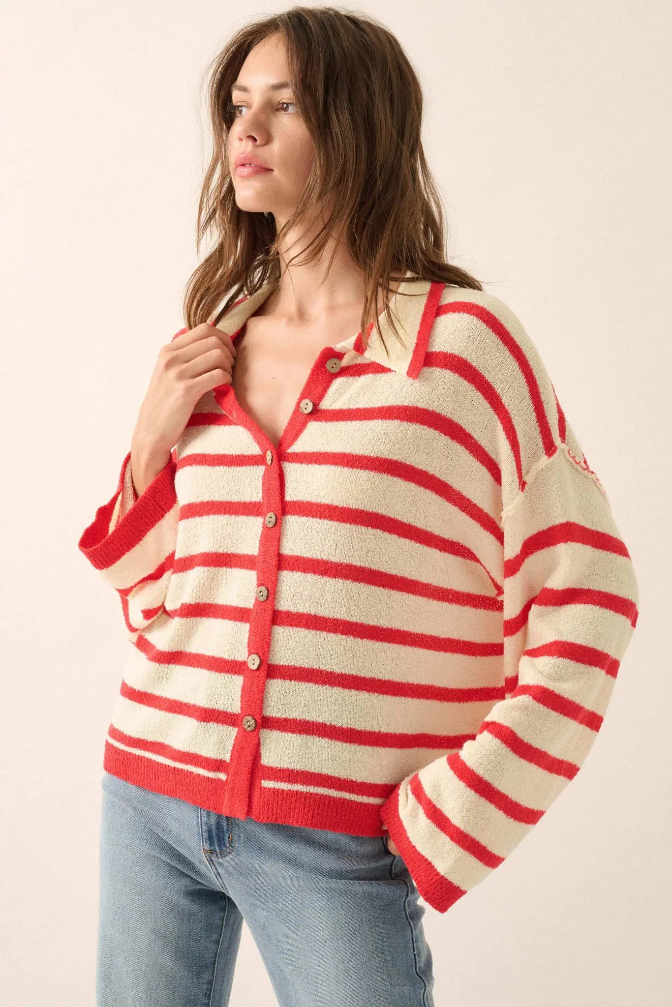 Between the Lines Striped Knit Collared Cardigan