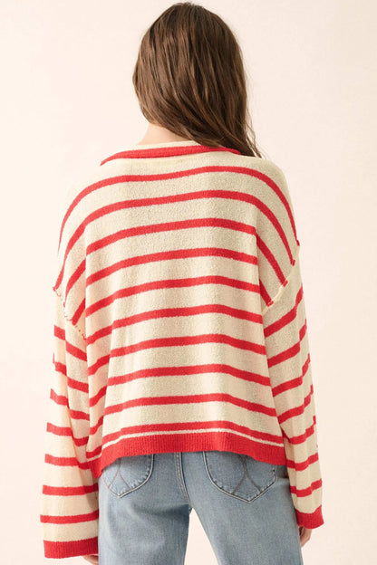 Between the Lines Striped Knit Collared Cardigan
