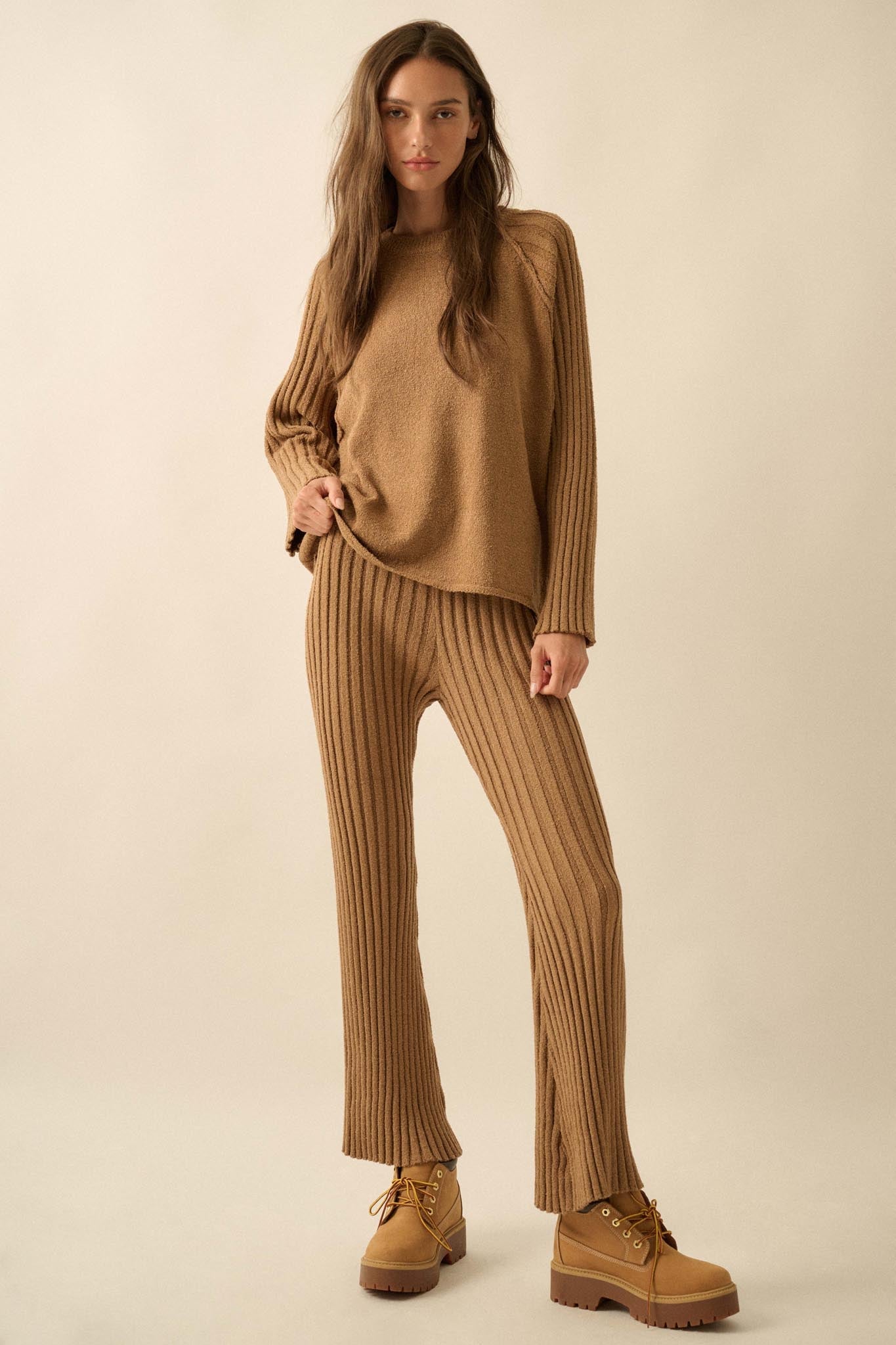 Promise the Label Textured Ribbed-Sleeve Sweater