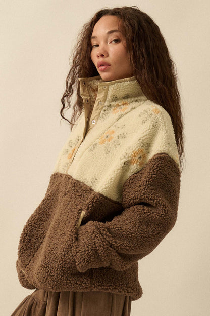 Toasted Blooms Floral Fleece Half-Snap Pullover