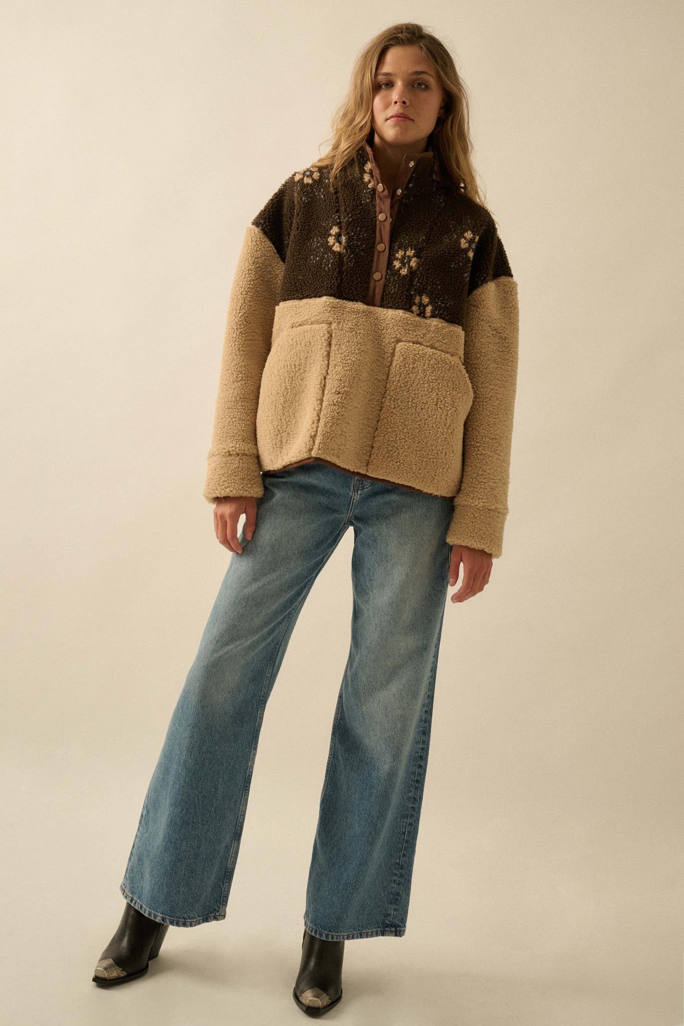 Toasted Blooms Floral Fleece Half-Snap Pullover