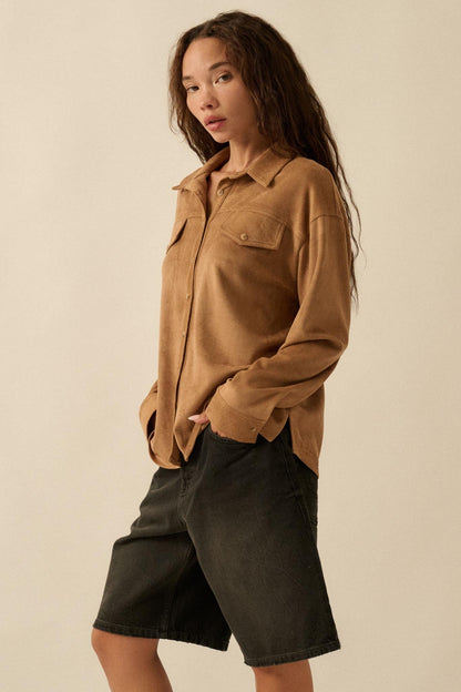 Soft Launch Vegan Suede Button-Up Shirt