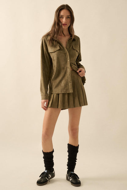 Soft Launch Vegan Suede Button-Up Shirt