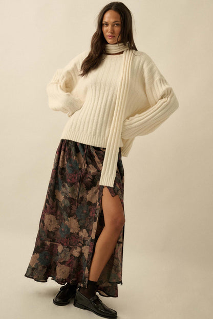 Keep Your Cool Textured Ribbed Knit Scarf Sweater