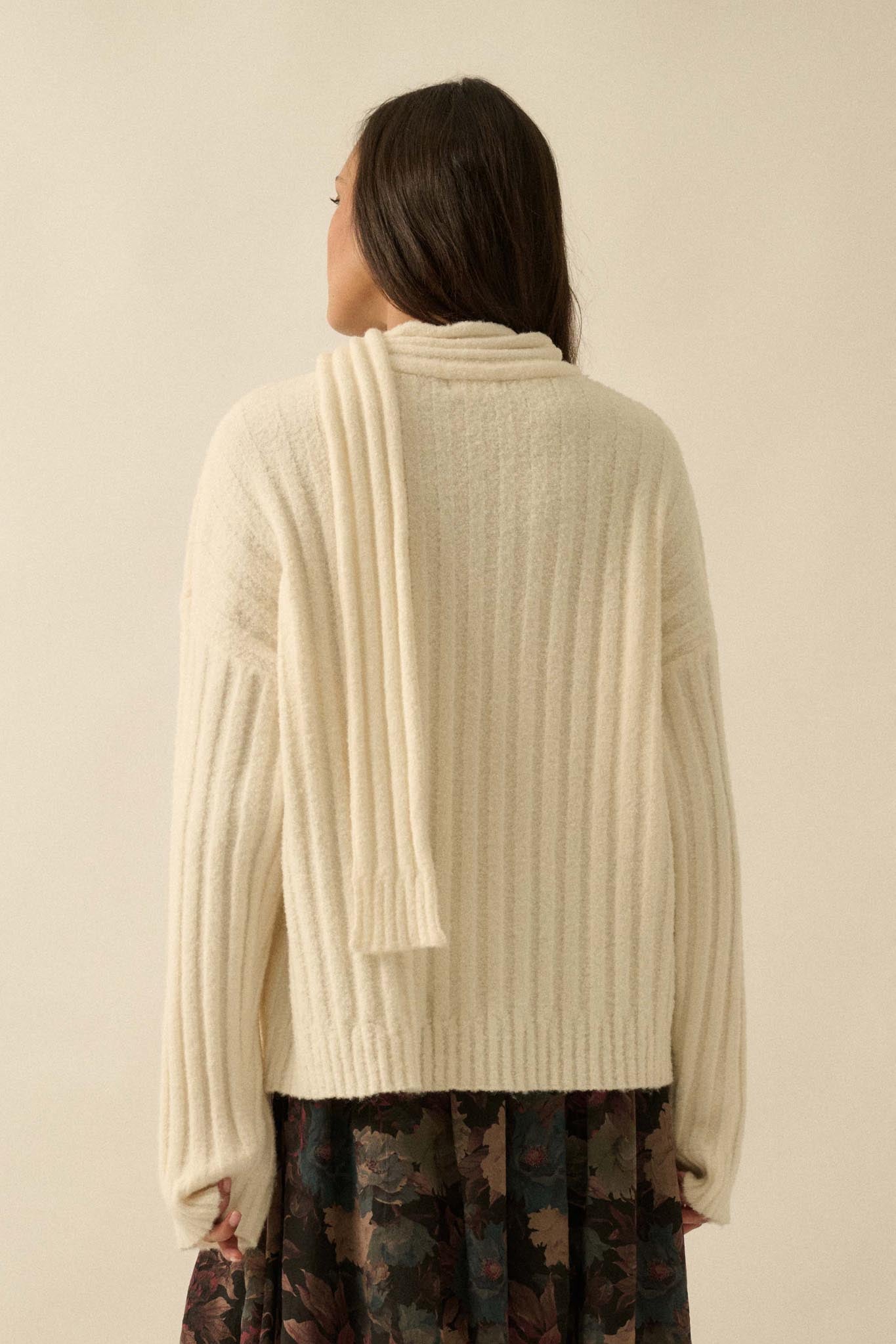 Keep Your Cool Textured Ribbed Knit Scarf Sweater