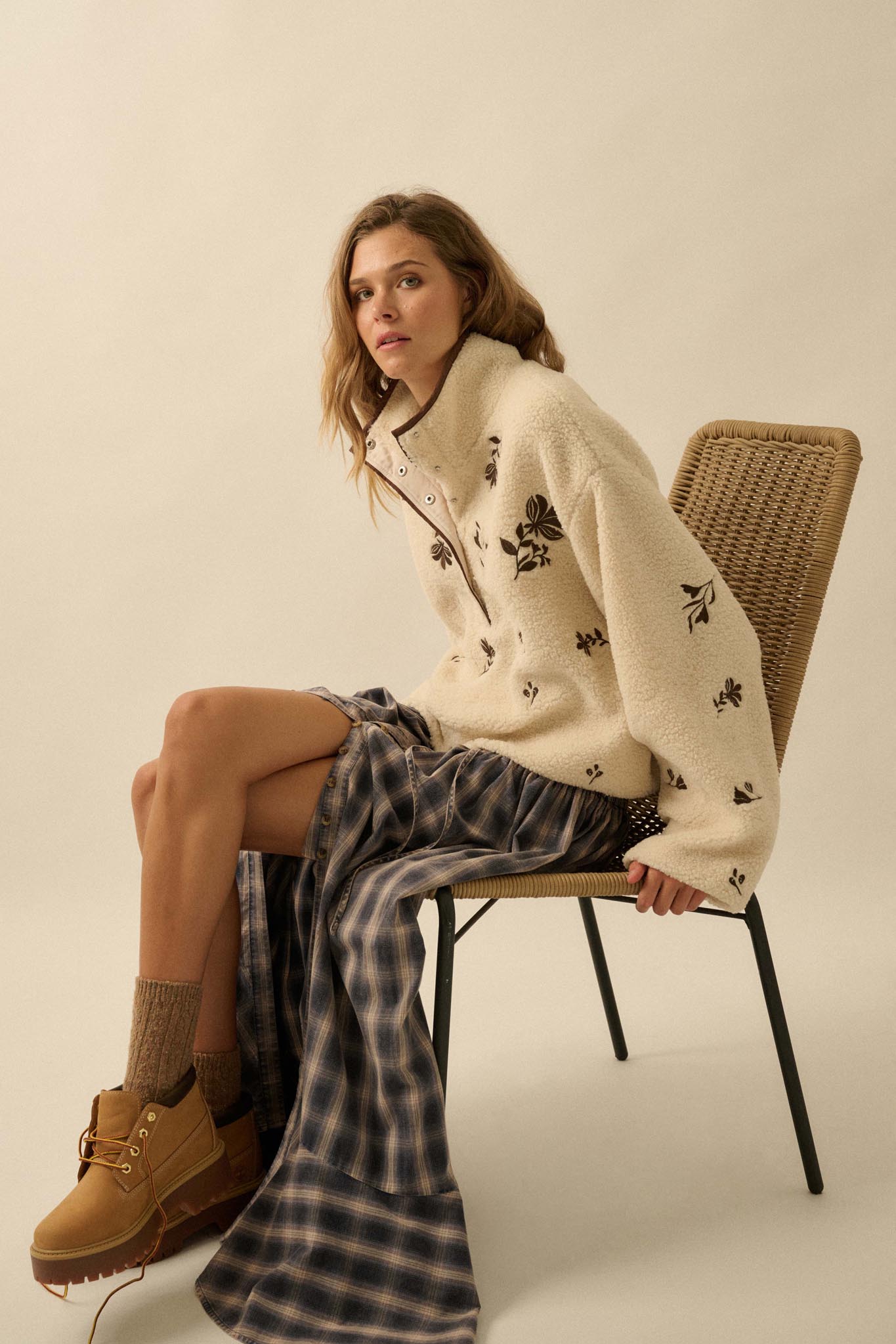 Plush Posies Floral-Embroidered Fleece Pullover