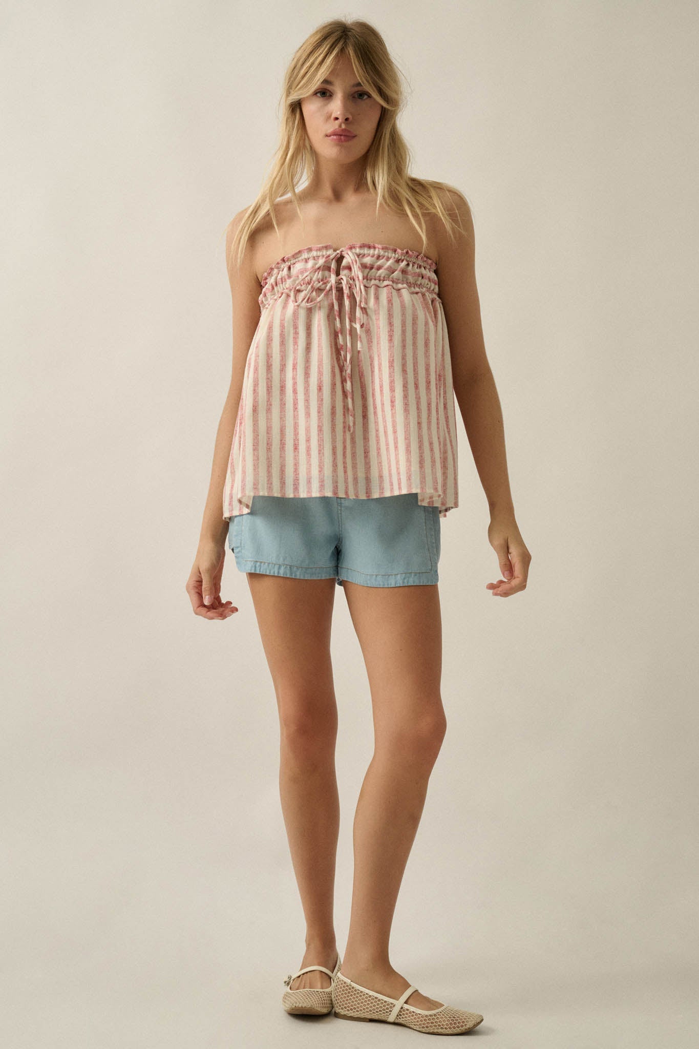 All Weekend Long Striped Strapless Swing Top