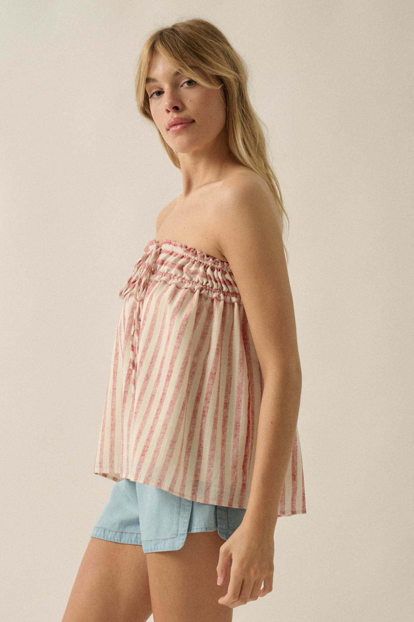 All Weekend Long Striped Strapless Swing Top