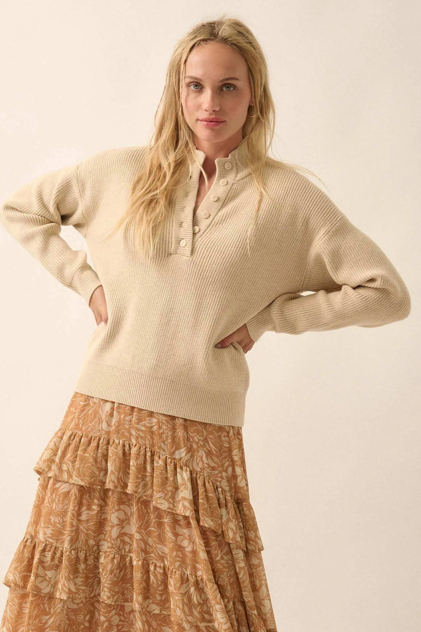 Say Anything Ribbed Knit Henley Sweater