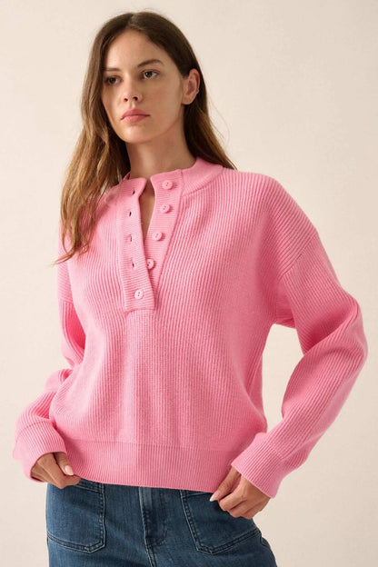 Say Anything Ribbed Knit Henley Sweater