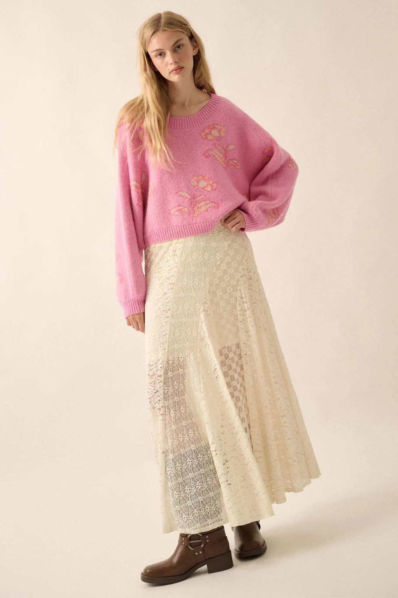 Get Growing Oversize Cropped Floral Sweater