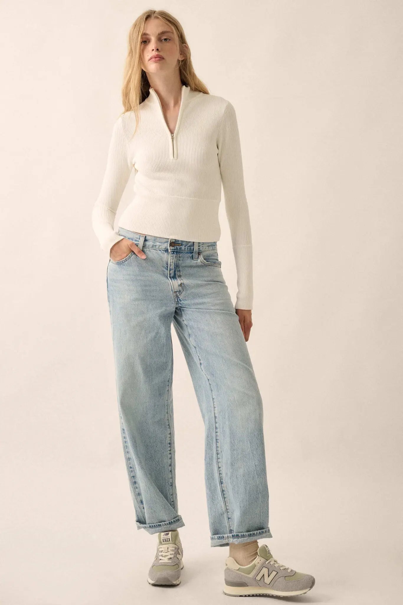 Shaper Fit Rib-Knit Half-Zip Thumbhole Top