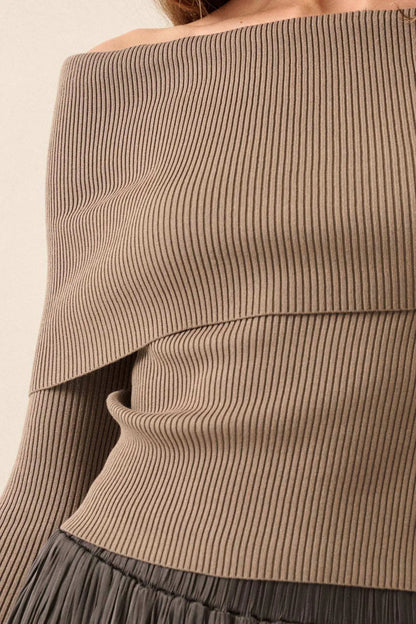Shaper Fit Rib-Knit Off-Shoulder Foldover Top