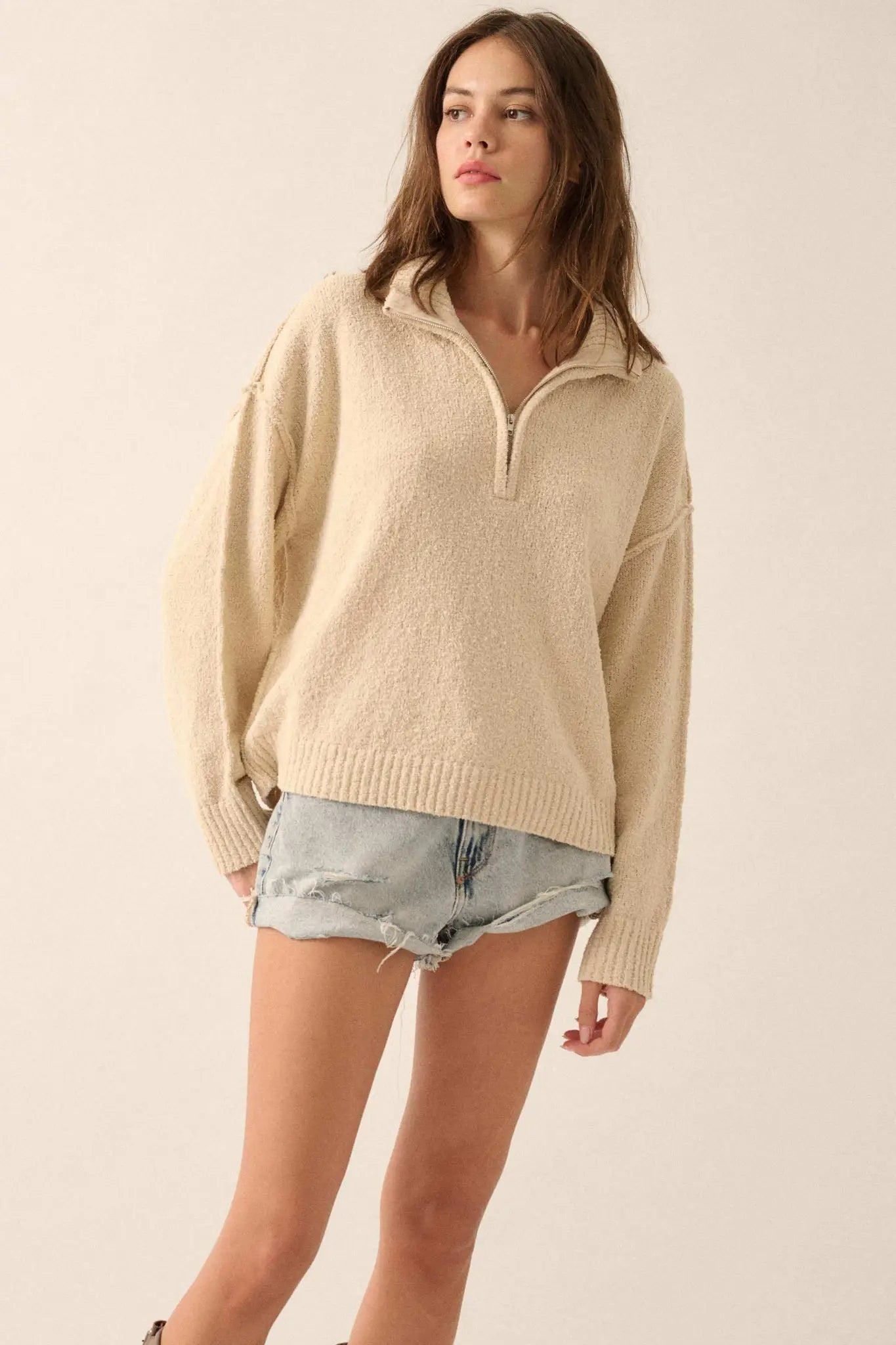 Choose Joy Textured Knit Half-Zip Sweater
