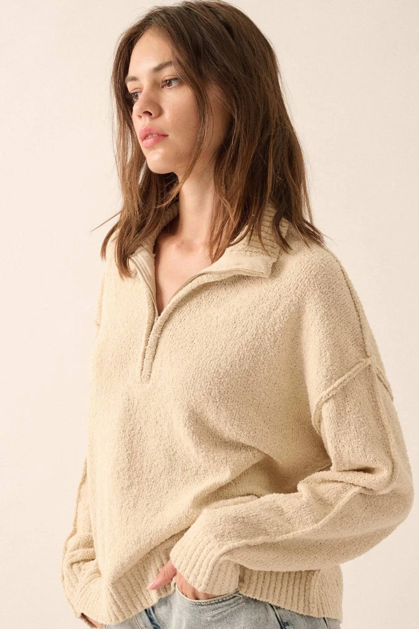 Choose Joy Textured Knit Half-Zip Sweater