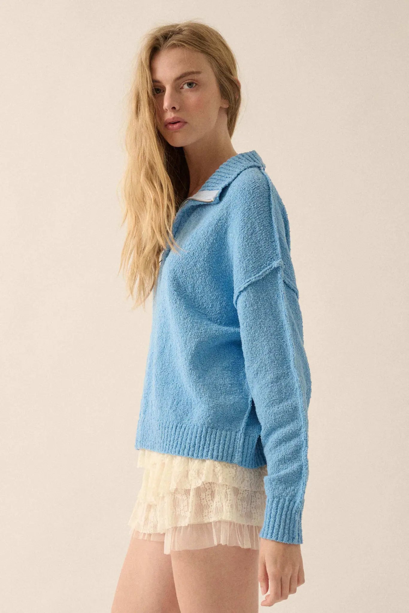 Choose Joy Textured Knit Half-Zip Sweater