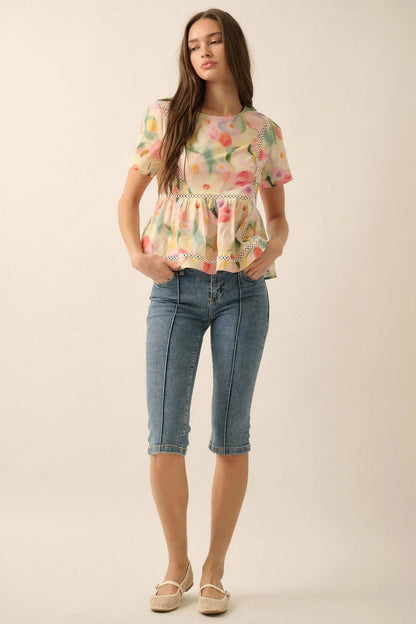 Graceful Blossoms Lace-Trim Floral Babydoll Top