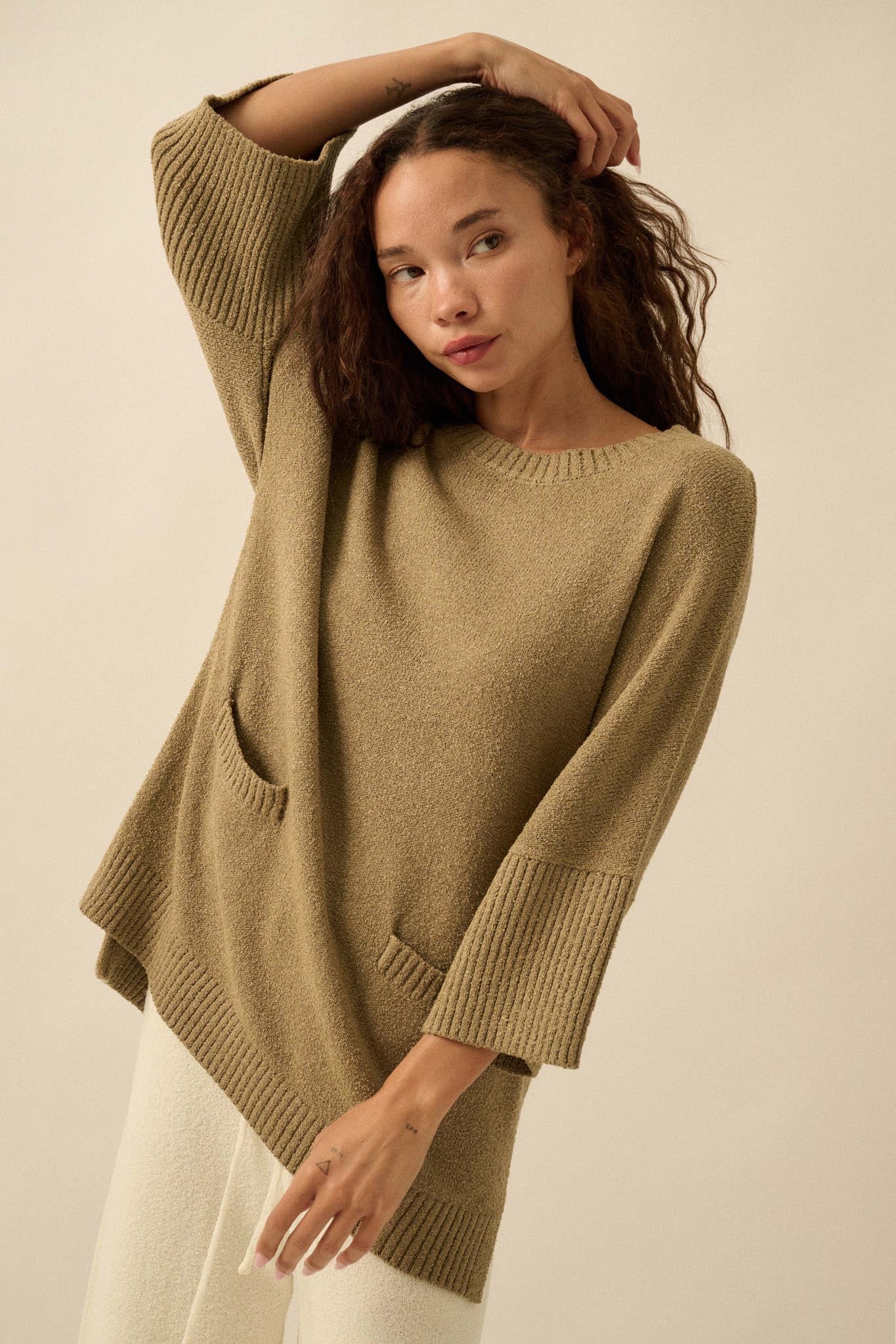 Promise the Label Textured Knit Tunic Sweater