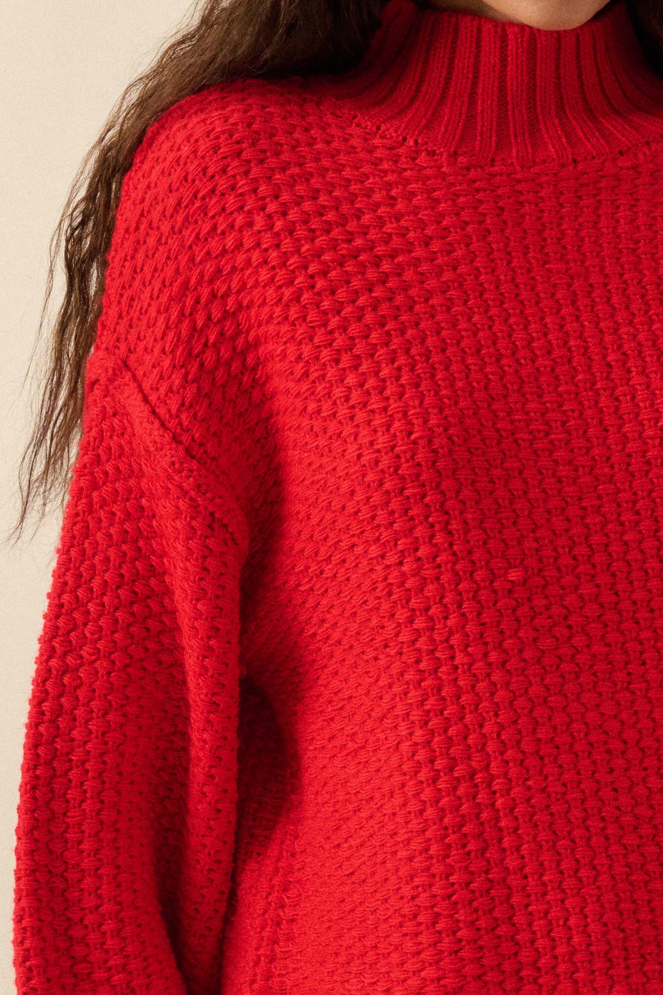 Time Goes By Crochet-Knit Mock-Neck Sweater