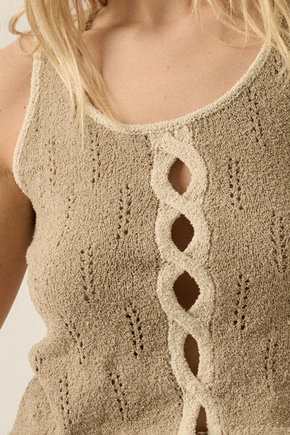 Say So Pointelle Contrast Keyhole Sweater Tank Top