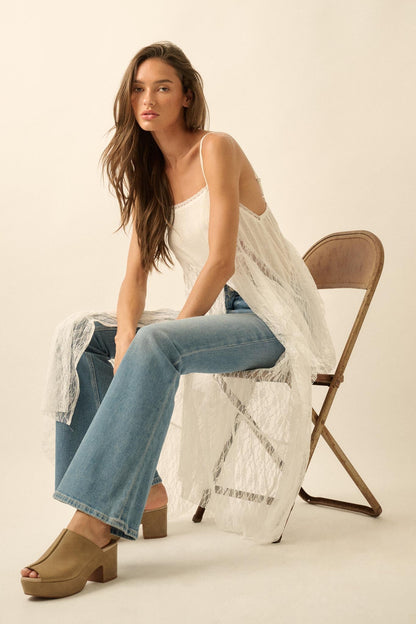 Whispering Winds Sheer Lace Flyaway Maxi Top