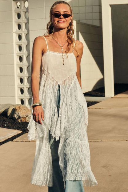 Whispering Winds Sheer Lace Flyaway Maxi Top