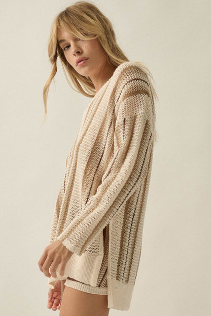 Low Tide Striped Crochet-Knit Oversize Sweater