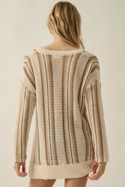 Low Tide Striped Crochet-Knit Oversize Sweater