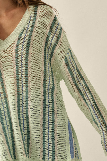 Low Tide Striped Crochet-Knit Oversize Sweater