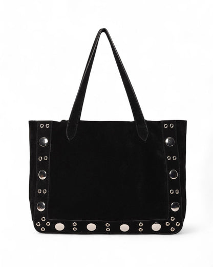 Flynn Studded Tote, Black Suede
