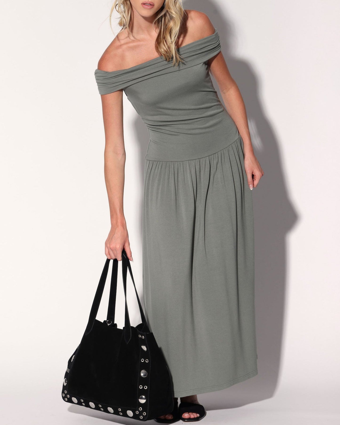 Flynn Studded Tote, Black Suede
