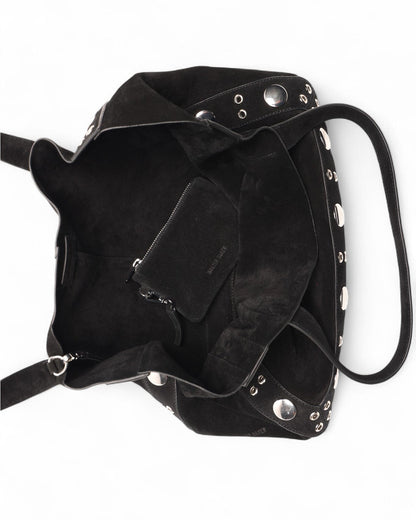 Flynn Studded Tote, Black Suede