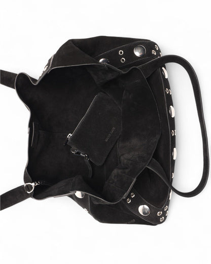 Flynn Studded Tote, Brown Suede Goat