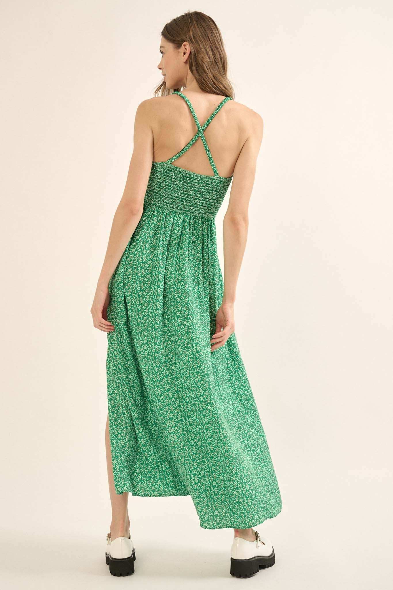 Wild Stems Smocked Floral-Print Maxi Sundress