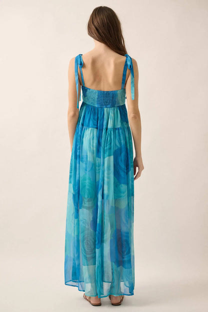 Coming Up Roses Floral Chiffon Tiered Maxi Dress