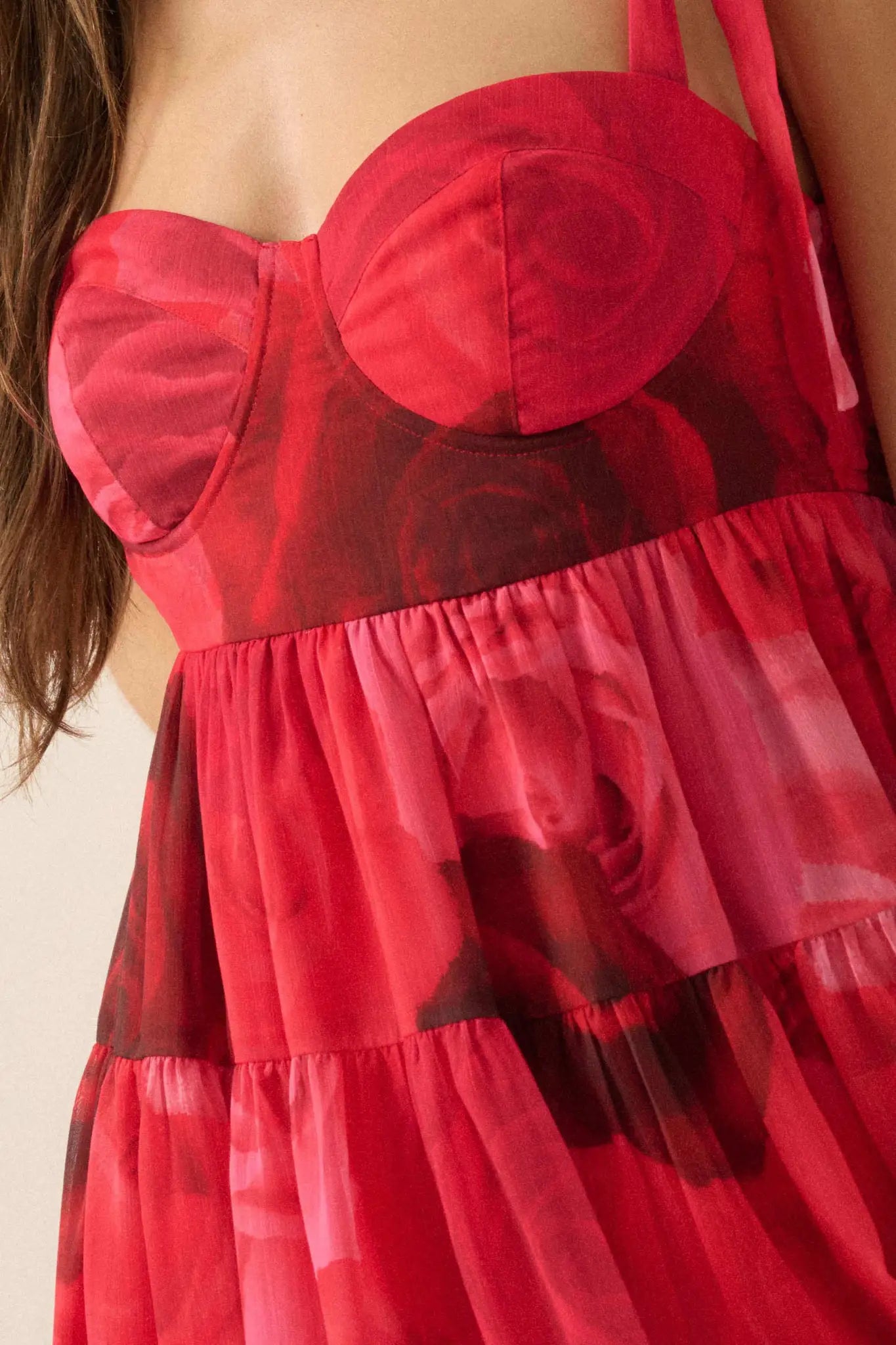 Coming Up Roses Floral Chiffon Tiered Maxi Dress