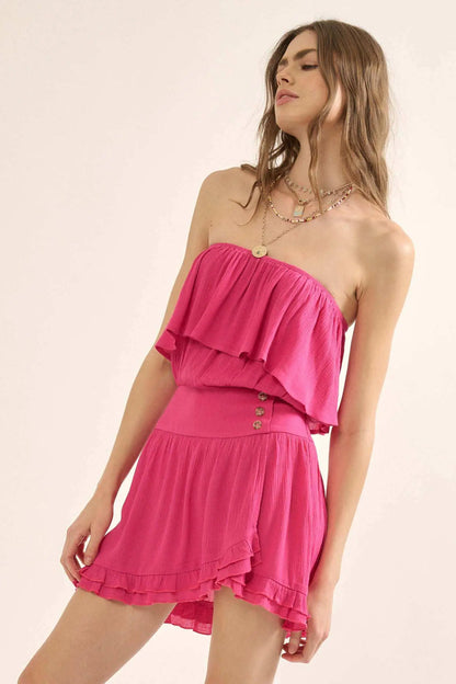 Summer Sizzle Ruffled Crepe Strapless Mini Dress