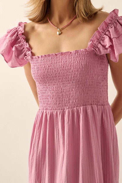 Spring Fling Textured Stripe Ruffle Midi Dress