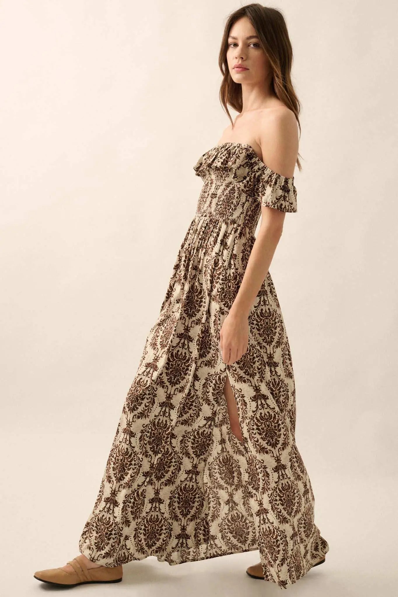 Opulent Beauty Ornate Floral-Print Maxi Dress