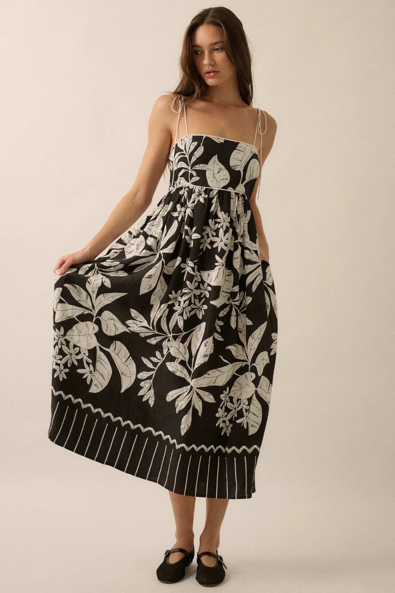 Botanical Beauty Tropical High-Waist Midi Dress