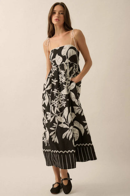 Botanical Beauty Tropical High-Waist Midi Dress