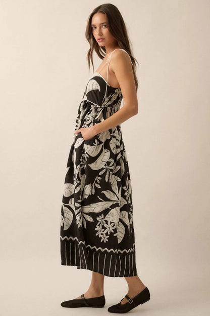 Botanical Beauty Tropical High-Waist Midi Dress
